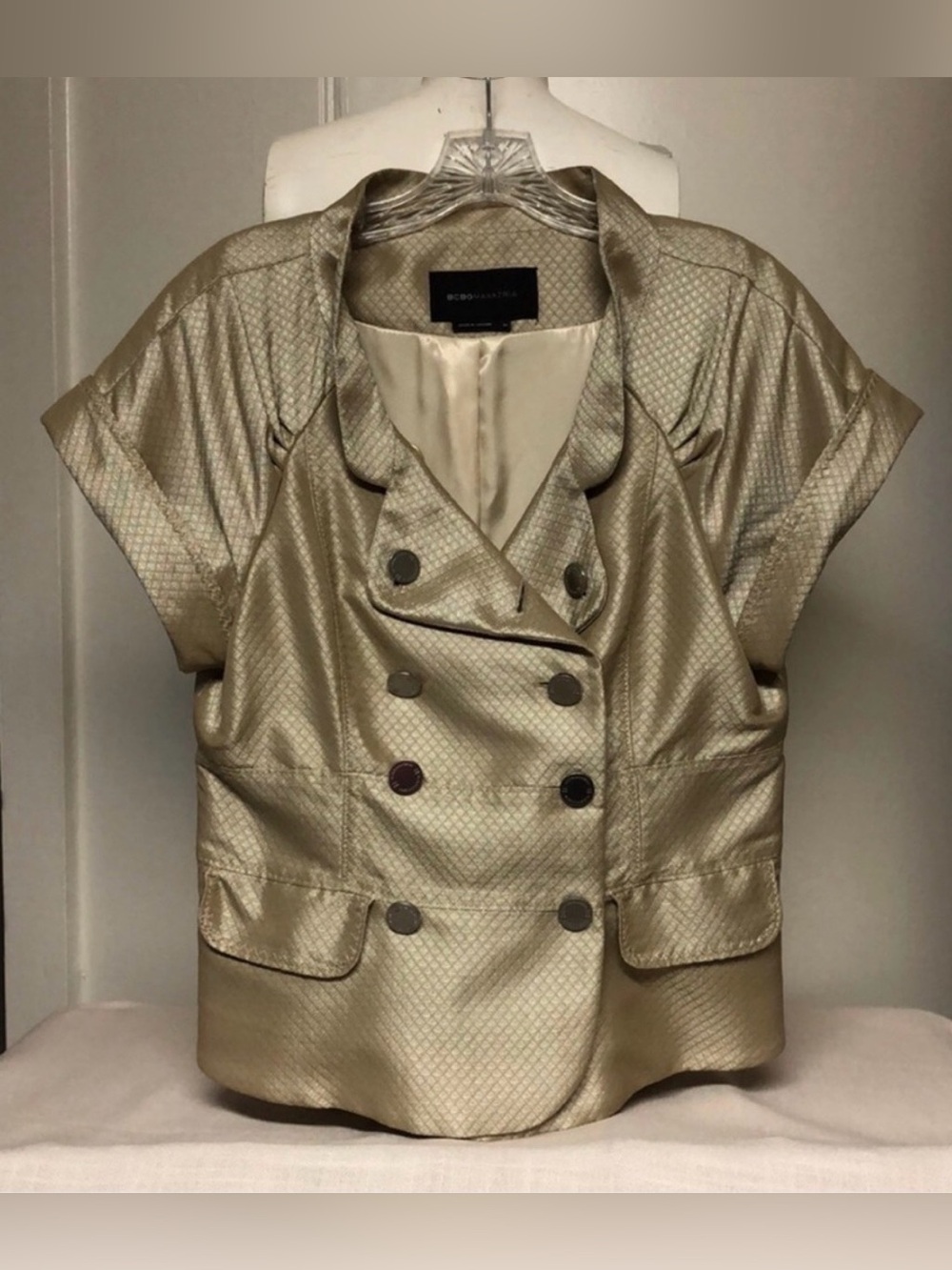 BCBG MAXAZRIA Golden Tailored Double Breasted Cropped Jacket Luxe Career Sz M